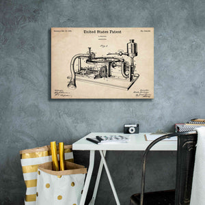 'Gramophone, 1895 Blueprint Patent Parchment,' Canvas Wall Art,26 x 18