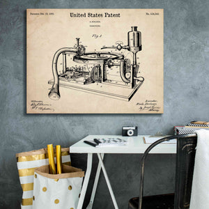 'Gramophone, 1895 Blueprint Patent Parchment,' Canvas Wall Art,34 x 26