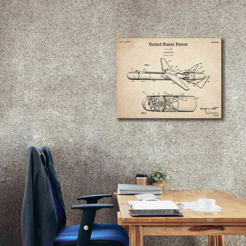 Image of 'Cold War Era Guided Missile Blueprint Patent Parchment,' Canvas Wall Art,34 x 26