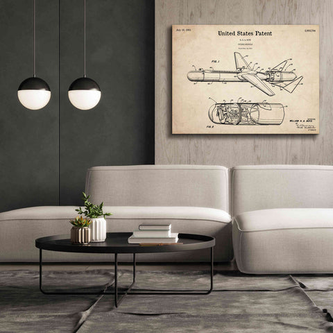 Image of 'Cold War Era Guided Missile Blueprint Patent Parchment,' Canvas Wall Art,54 x 40