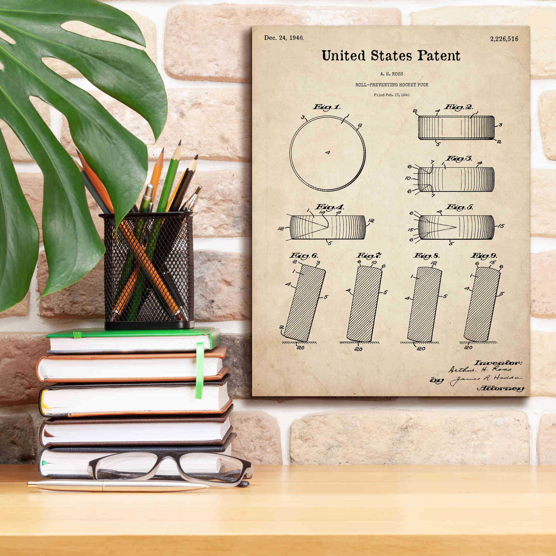 'Hockey Puck Blueprint Patent Parchment,' Canvas Wall Art,12 x 16