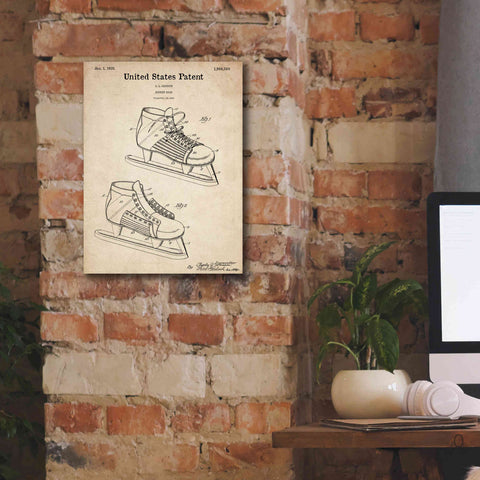 Image of 'Hockey Shoe, 1935 Blueprint Patent Parchment,' Canvas Wall Art,12 x 16