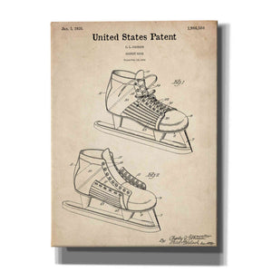 'Hockey Shoe, 1935 Blueprint Patent Parchment,' Canvas Wall Art,12x16x1.1x0,18x26x1.1x0,26x34x1.74x0,40x54x1.74x0