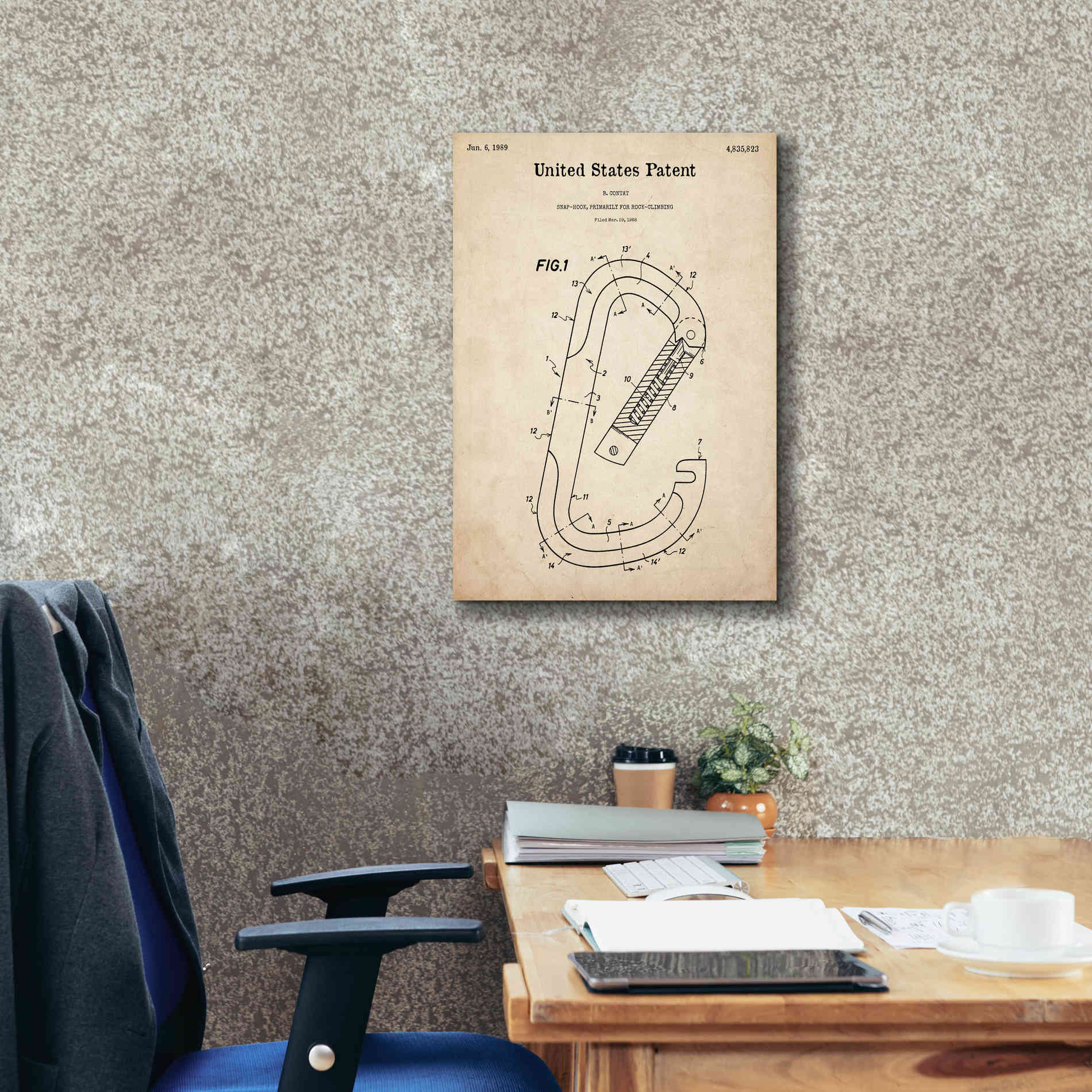 'Climbing Hook Blueprint Patent Parchment,' Canvas Wall Art,18 x 26