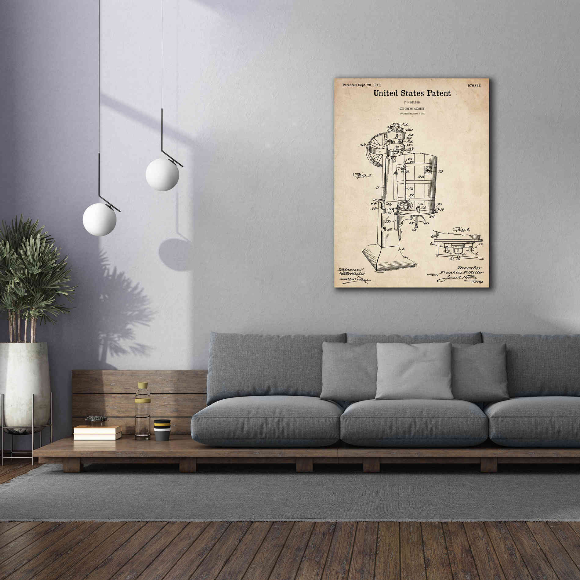 'Ice Cream Machine Blueprint Patent Parchment,' Canvas Wall Art,40 x 54