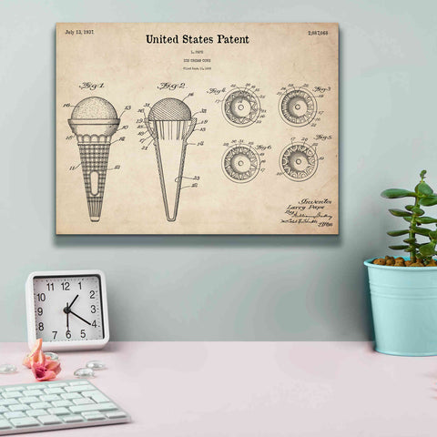 Image of 'Ice Cream Cone Blueprint Patent Parchment,' Canvas Wall Art,16 x 12