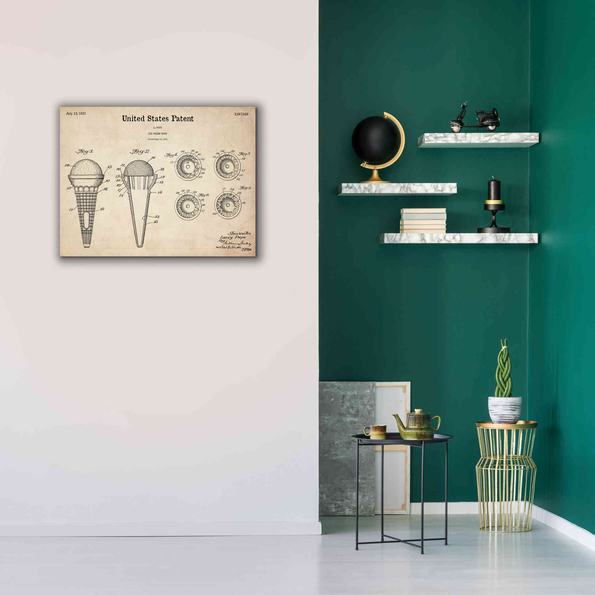'Ice Cream Cone Blueprint Patent Parchment,' Canvas Wall Art,34 x 26