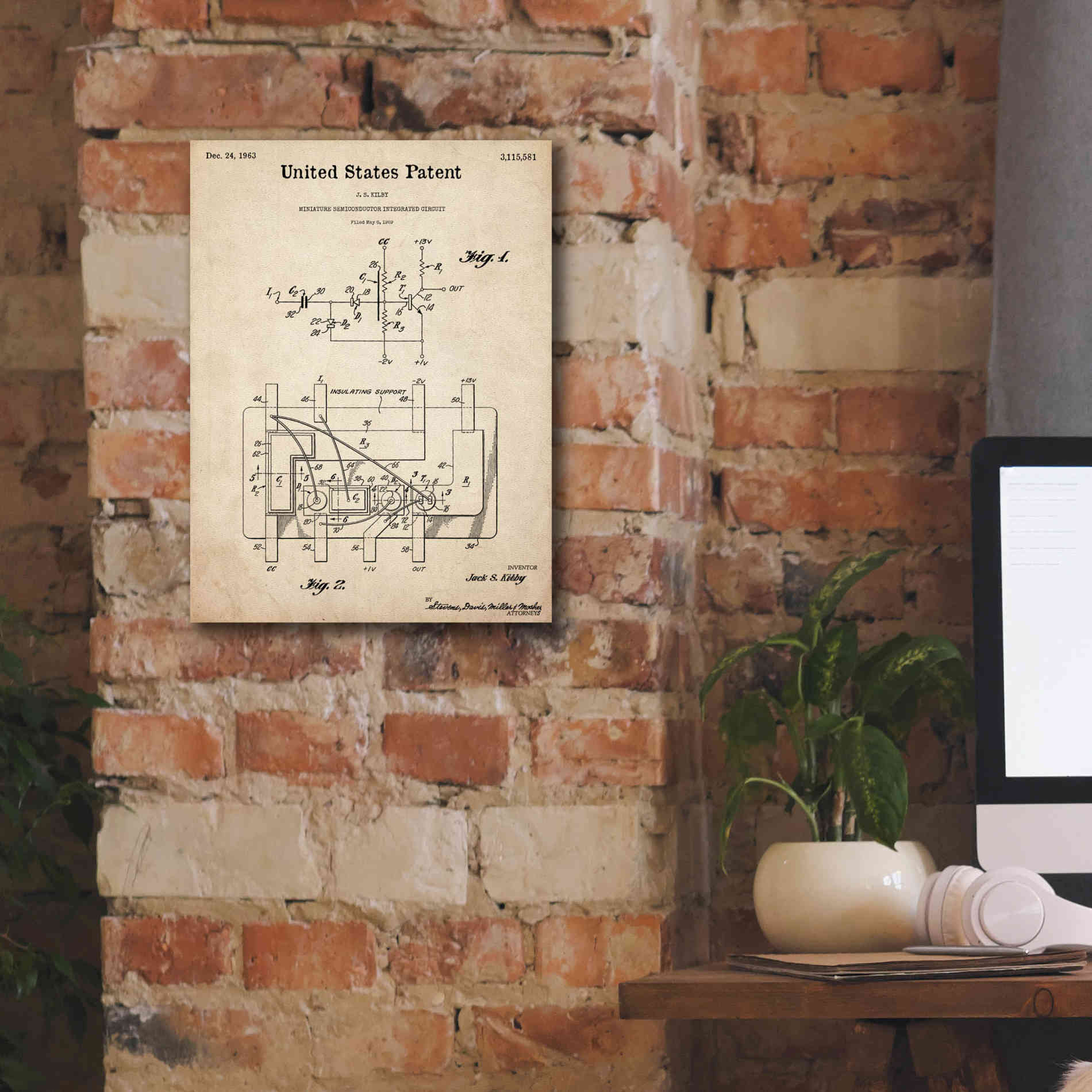 'Integrated Circuit Blueprint Patent Parchment,' Canvas Wall Art,12 x 16