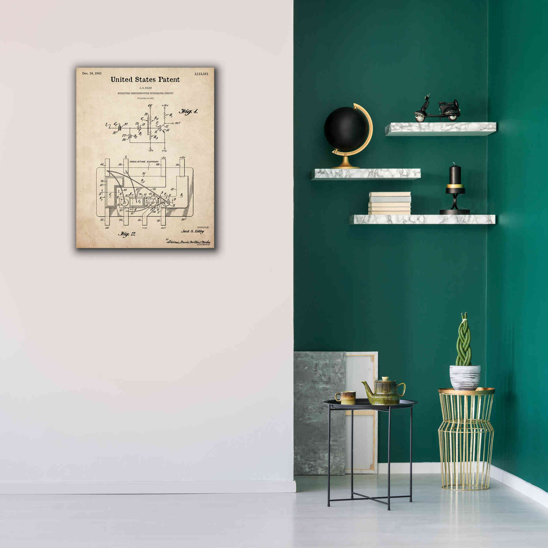 'Integrated Circuit Blueprint Patent Parchment,' Canvas Wall Art,26 x 34