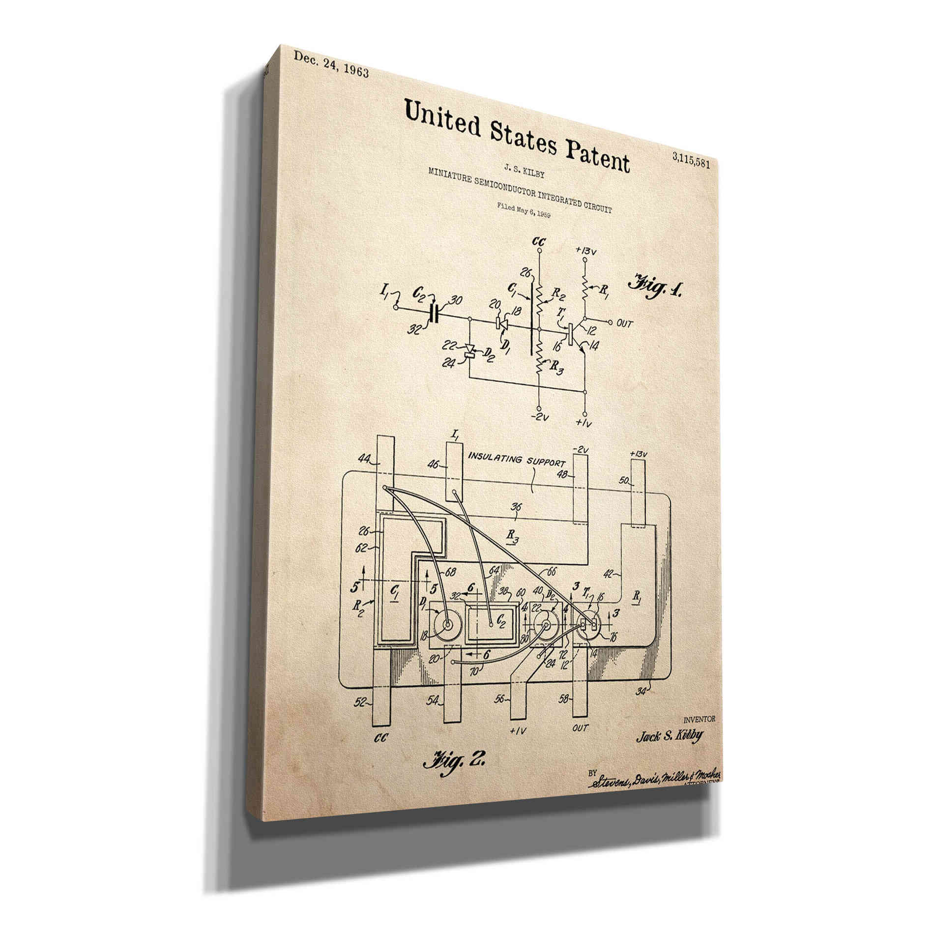 'Integrated Circuit Blueprint Patent Parchment,' Canvas Wall Art,12x16x1.1x0,18x26x1.1x0,26x34x1.74x0,40x54x1.74x0
