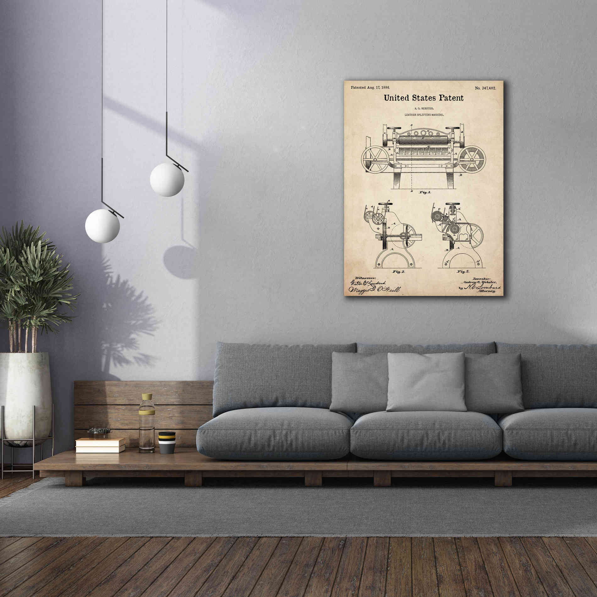 'Leather Splitting Machine Blueprint Patent Parchment,' Canvas Wall Art,40 x 54