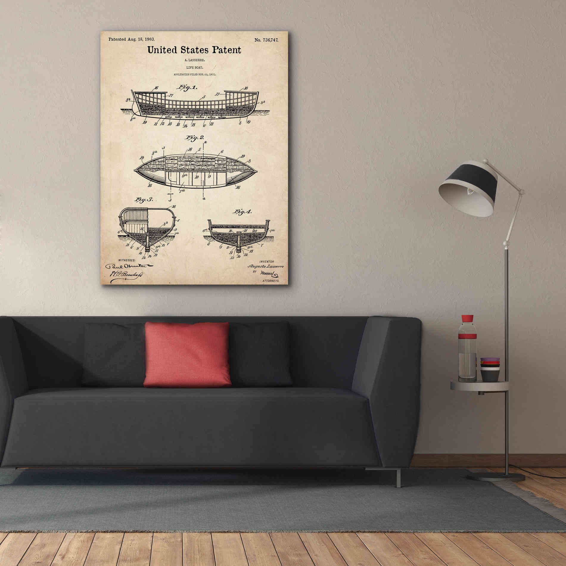 'Lifeboat Blueprint Patent Parchment,' Canvas Wall Art,40 x 54