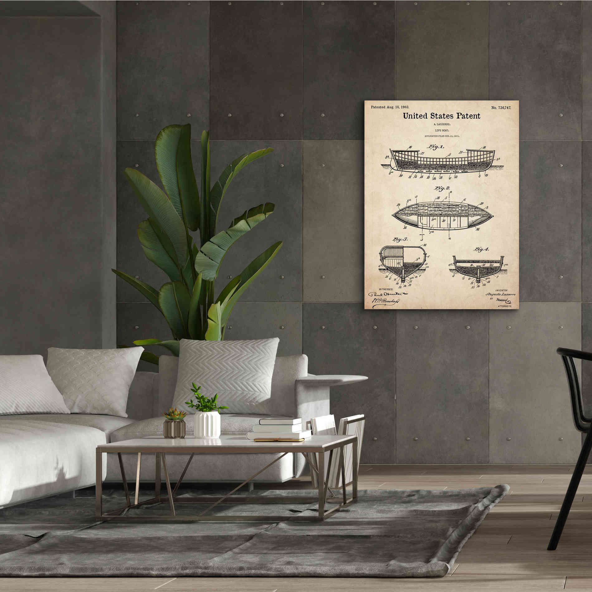 'Lifeboat Blueprint Patent Parchment,' Canvas Wall Art,40 x 54
