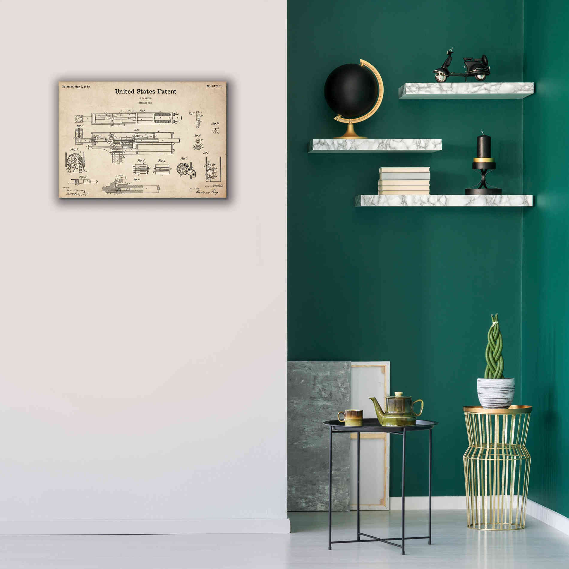 'Machine Gun Blueprint Patent Parchment,' Canvas Wall Art,26 x 18