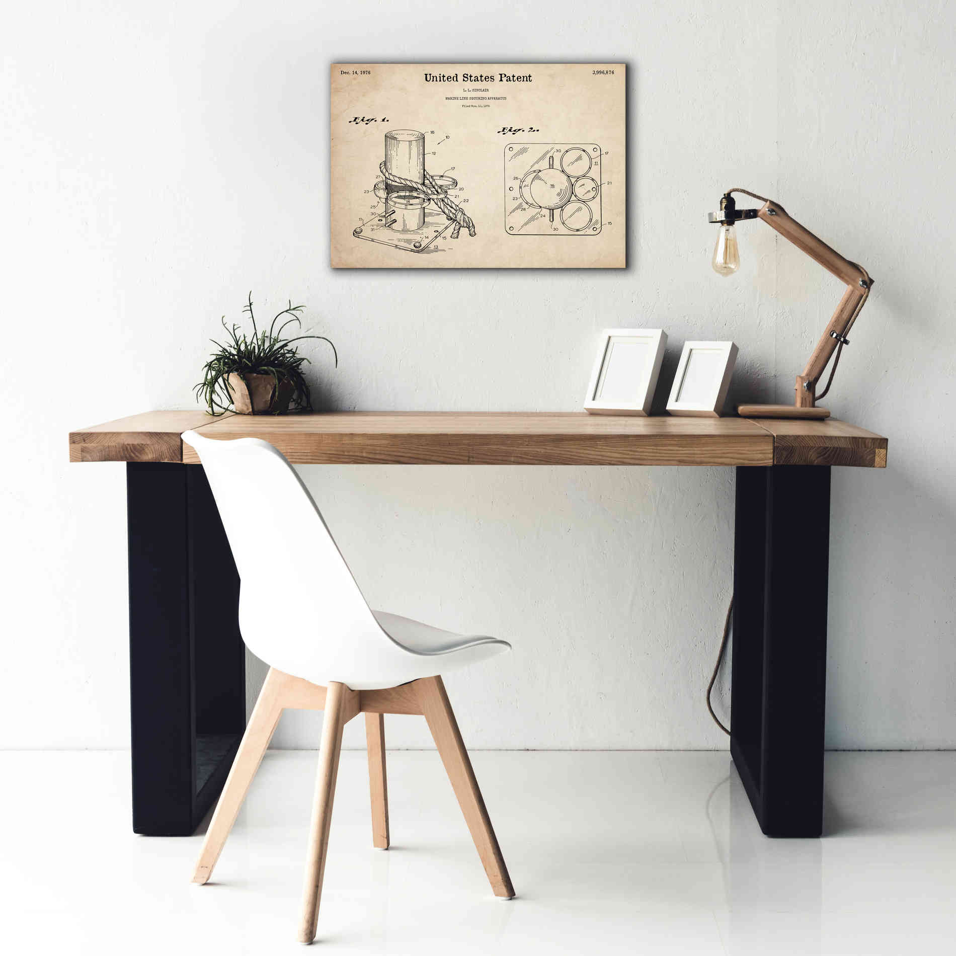 'Marine Line Secure Device Blueprint Patent Parchment,' Canvas Wall Art,26 x 18