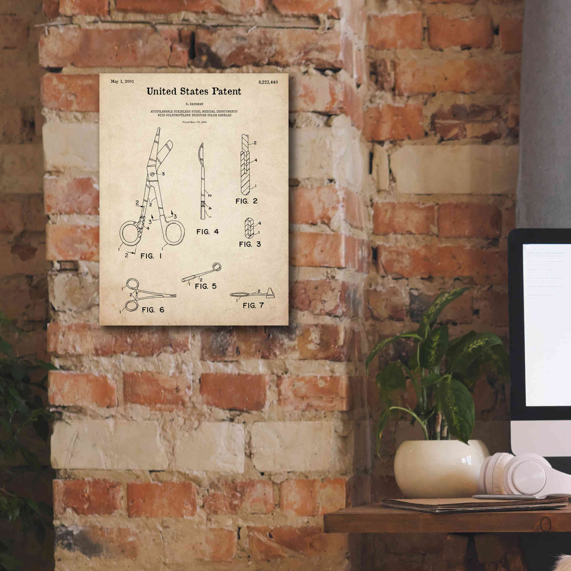'Medical Instruments Blueprint Patent Parchment,' Canvas Wall Art,12 x 16