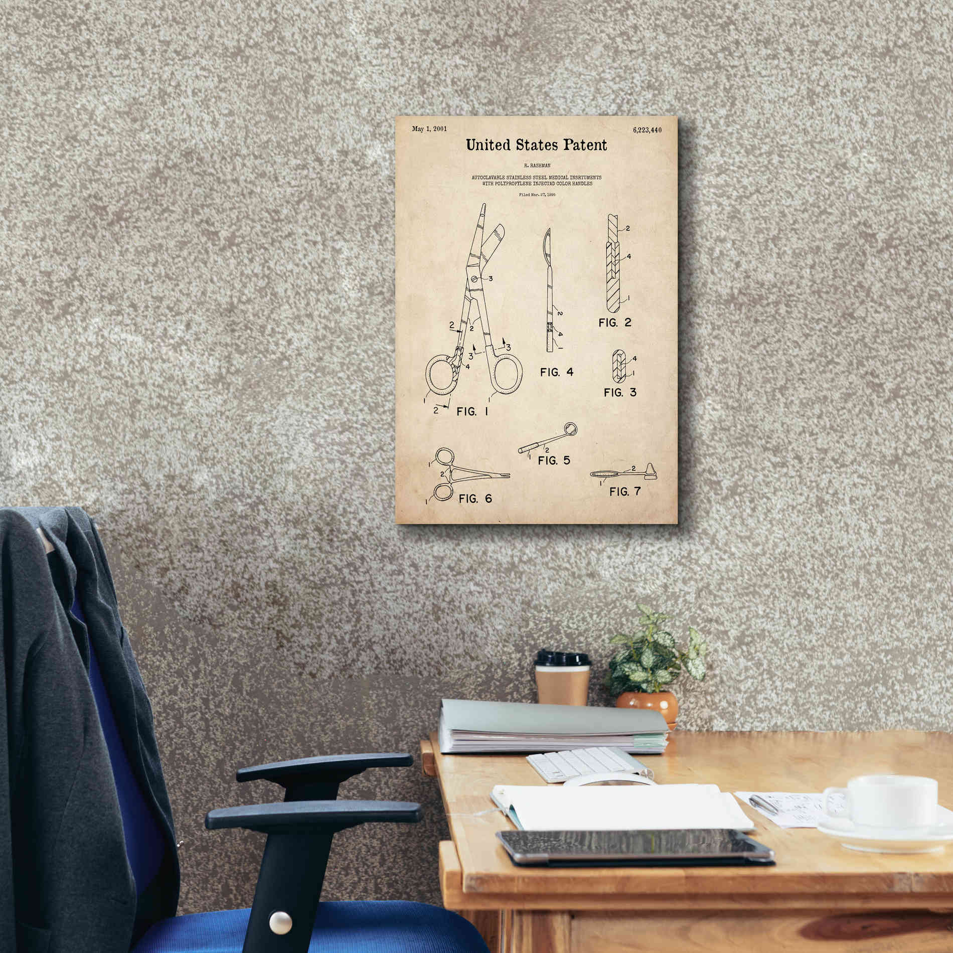 'Medical Instruments Blueprint Patent Parchment,' Canvas Wall Art,18 x 26