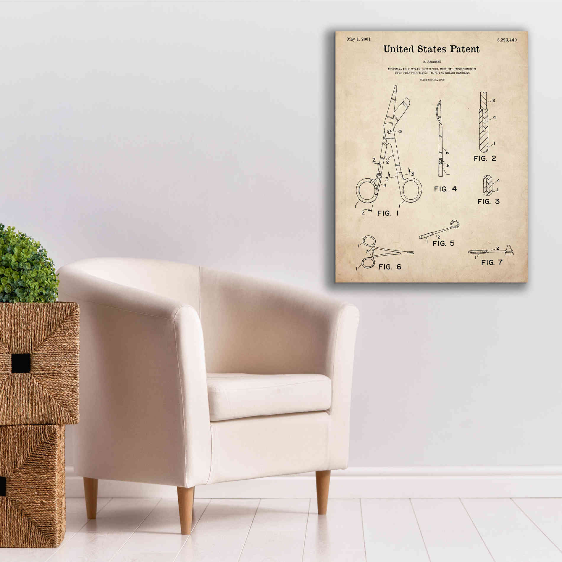 'Medical Instruments Blueprint Patent Parchment,' Canvas Wall Art,26 x 34
