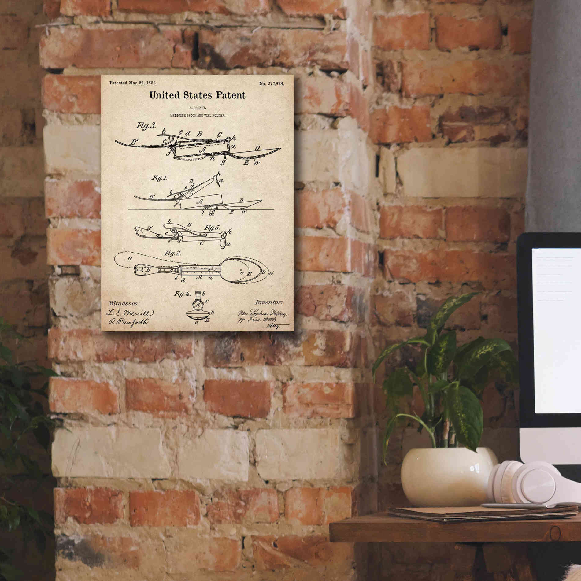 'Medicine Spoon Blueprint Patent Parchment,' Canvas Wall Art,12 x 16