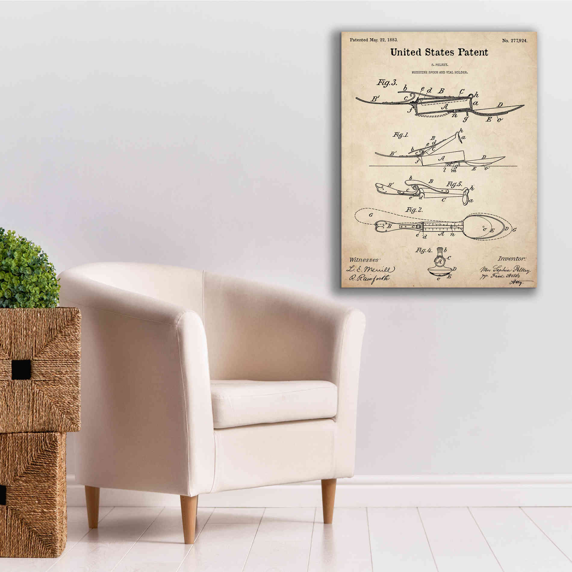 'Medicine Spoon Blueprint Patent Parchment,' Canvas Wall Art,26 x 34