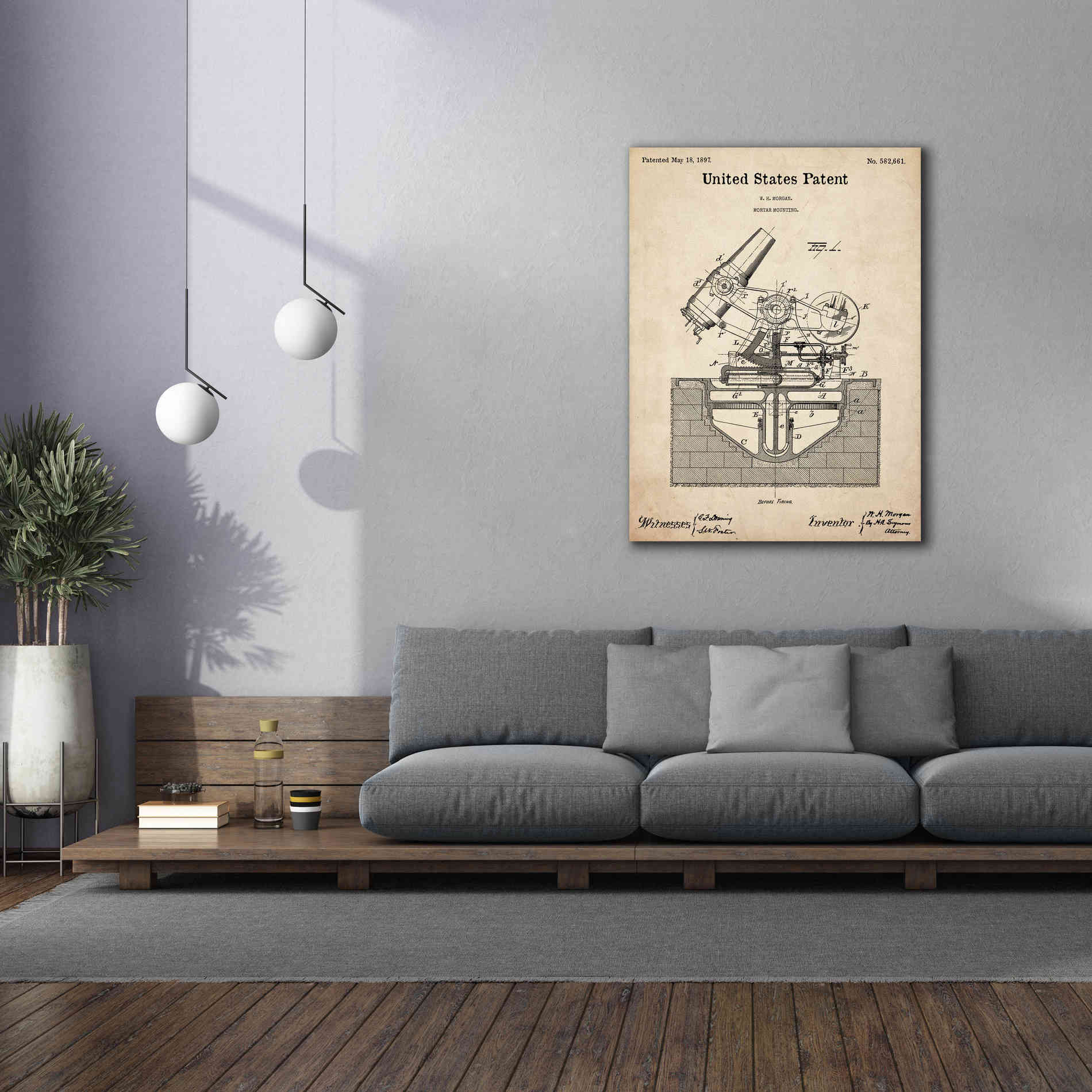 'Mortar Mounting Blueprint Patent Parchment,' Canvas Wall Art,40 x 54