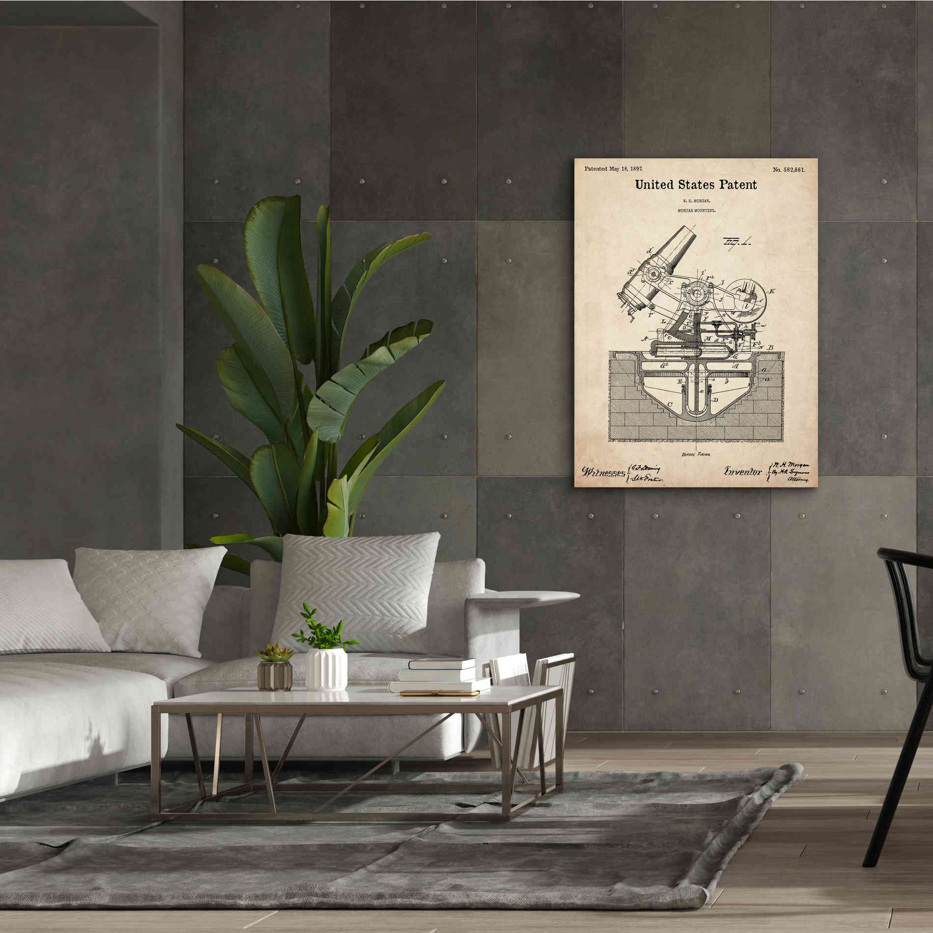 'Mortar Mounting Blueprint Patent Parchment,' Canvas Wall Art,40 x 54