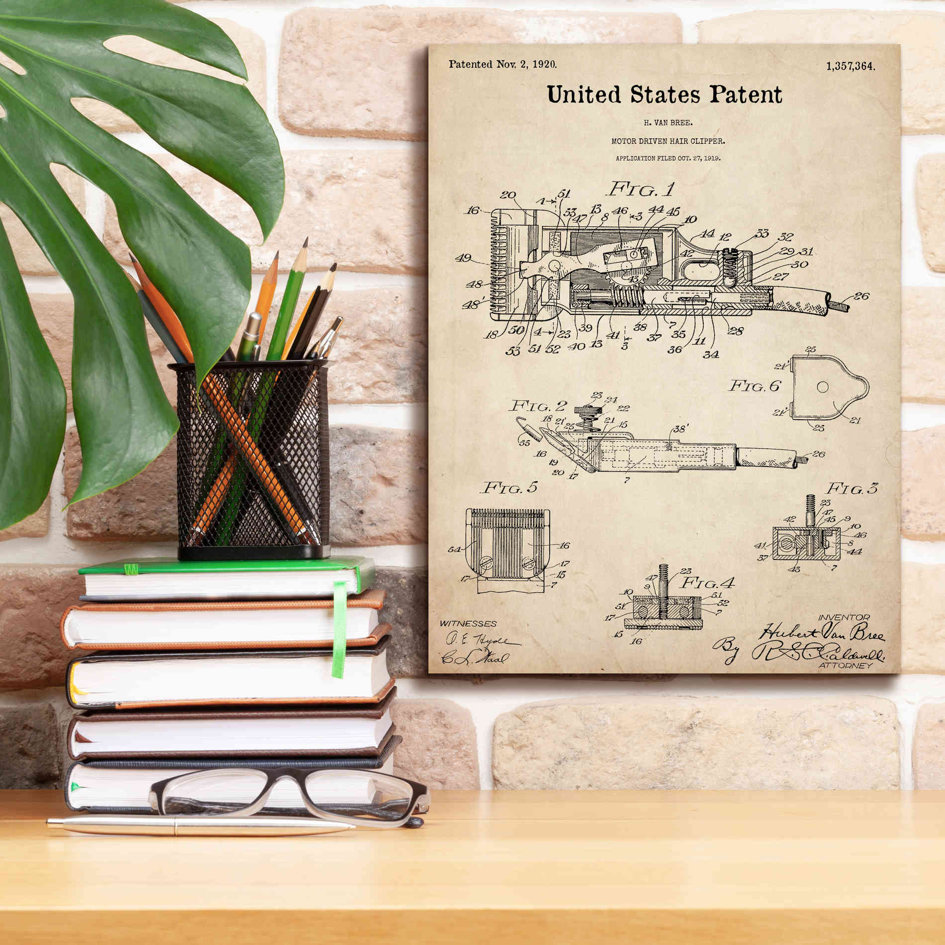 'Motor Hair Clipper Blueprint Patent Parchment,' Canvas Wall Art,12 x 16