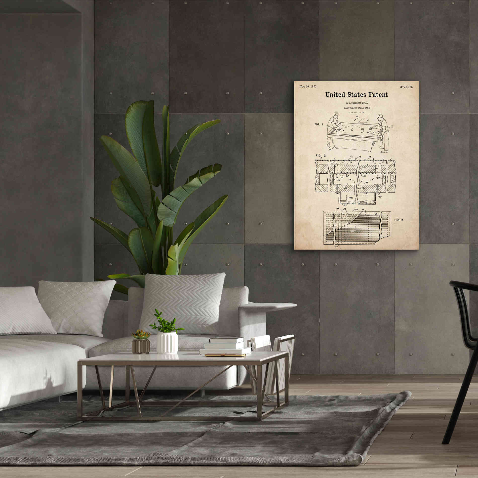 'Air Hockey Blueprint Patent Parchment,' Canvas Wall Art,40 x 54