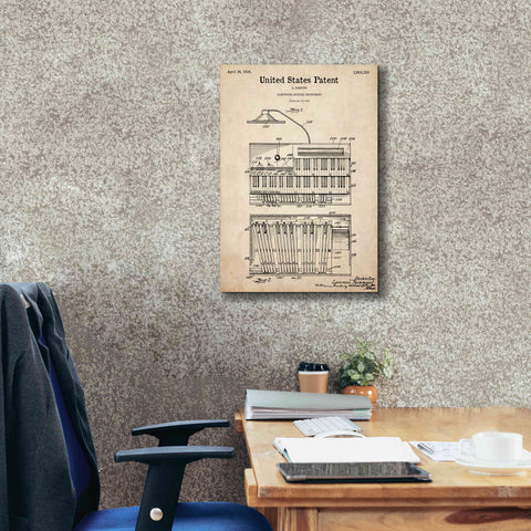 Image of 'Keyboard Instrument Blueprint Patent Parchment,' Canvas Wall Art,18 x 26