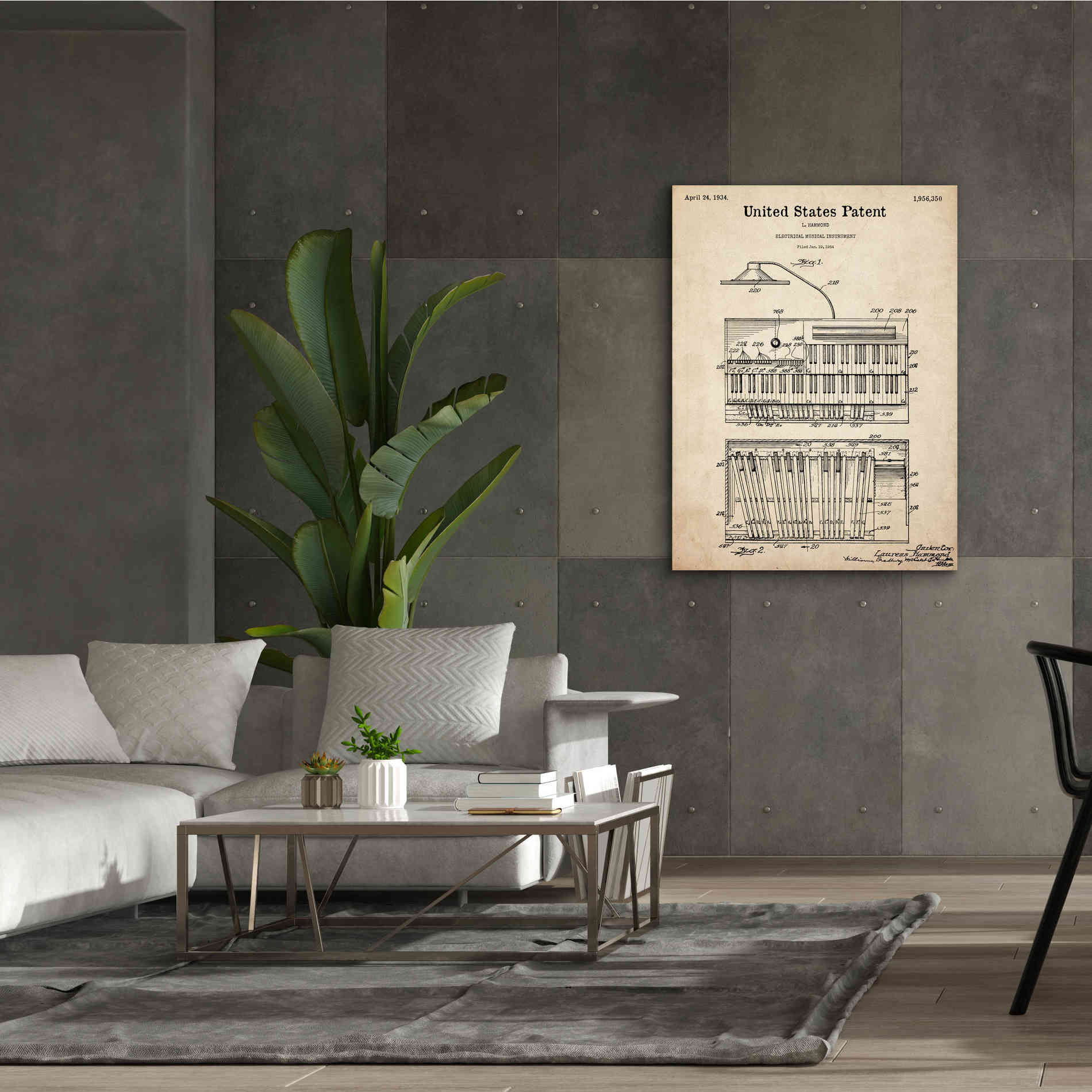 'Keyboard Instrument Blueprint Patent Parchment,' Canvas Wall Art,40 x 54
