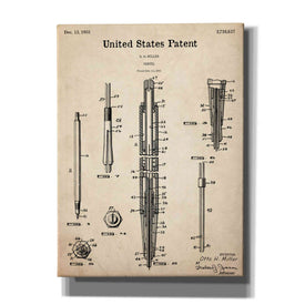 'Mechanical Pencil Blueprint Patent Parchment,' Canvas Wall Art,12x16x1.1x0,18x26x1.1x0,26x34x1.74x0,40x54x1.74x0