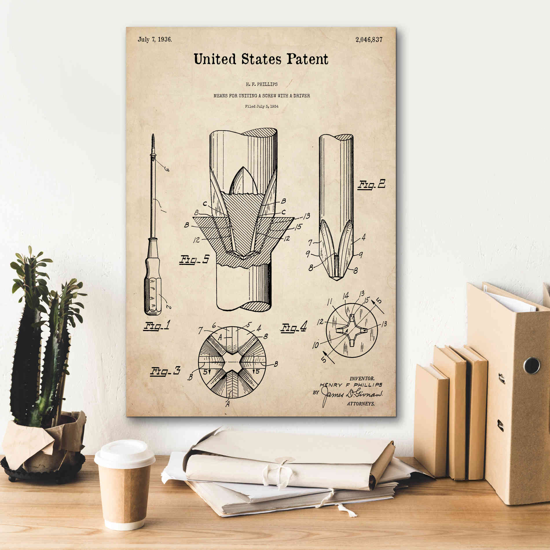 'Screw Driver Blueprint Patent Parchment,' Canvas Wall Art,18 x 26