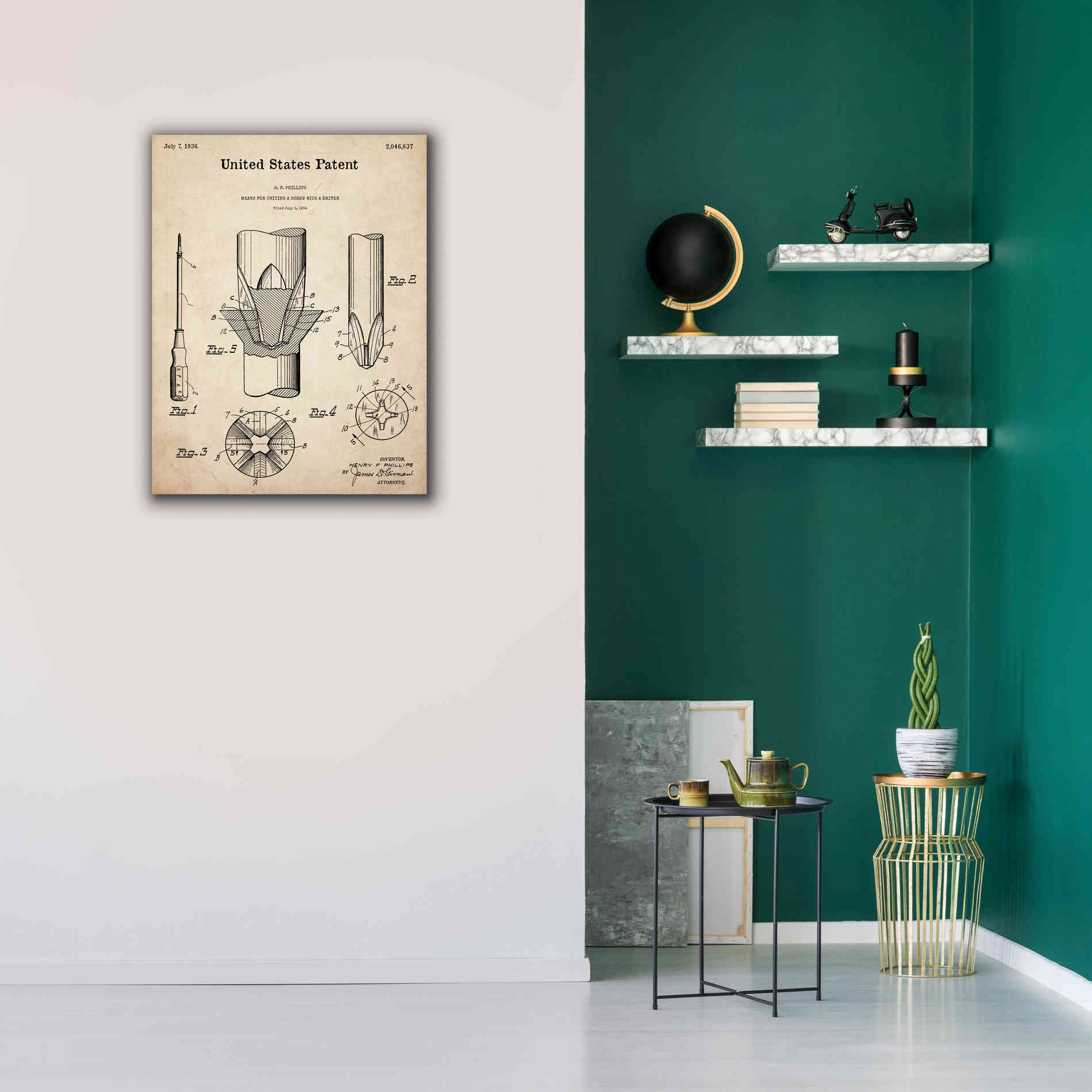 'Screw Driver Blueprint Patent Parchment,' Canvas Wall Art,26 x 34