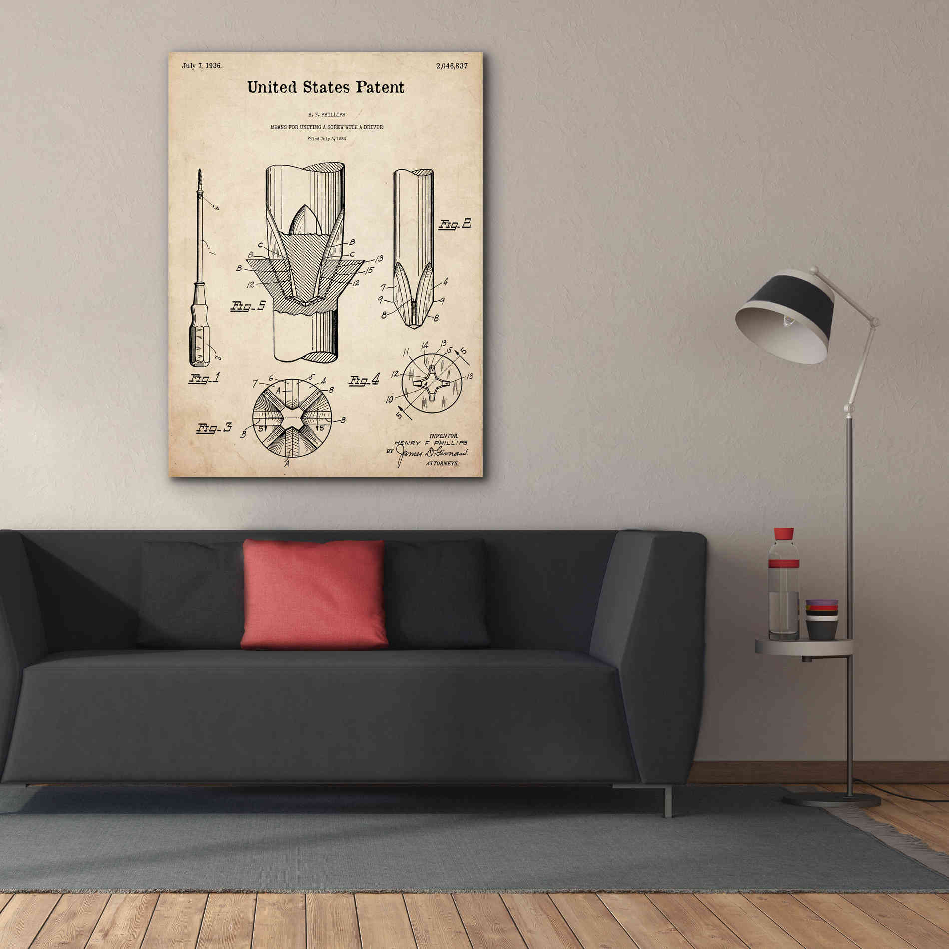 'Screw Driver Blueprint Patent Parchment,' Canvas Wall Art,40 x 54