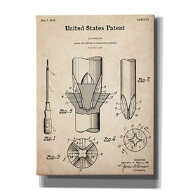 'Screw Driver Blueprint Patent Parchment,' Canvas Wall Art,12x16x1.1x0,18x26x1.1x0,26x34x1.74x0,40x54x1.74x0