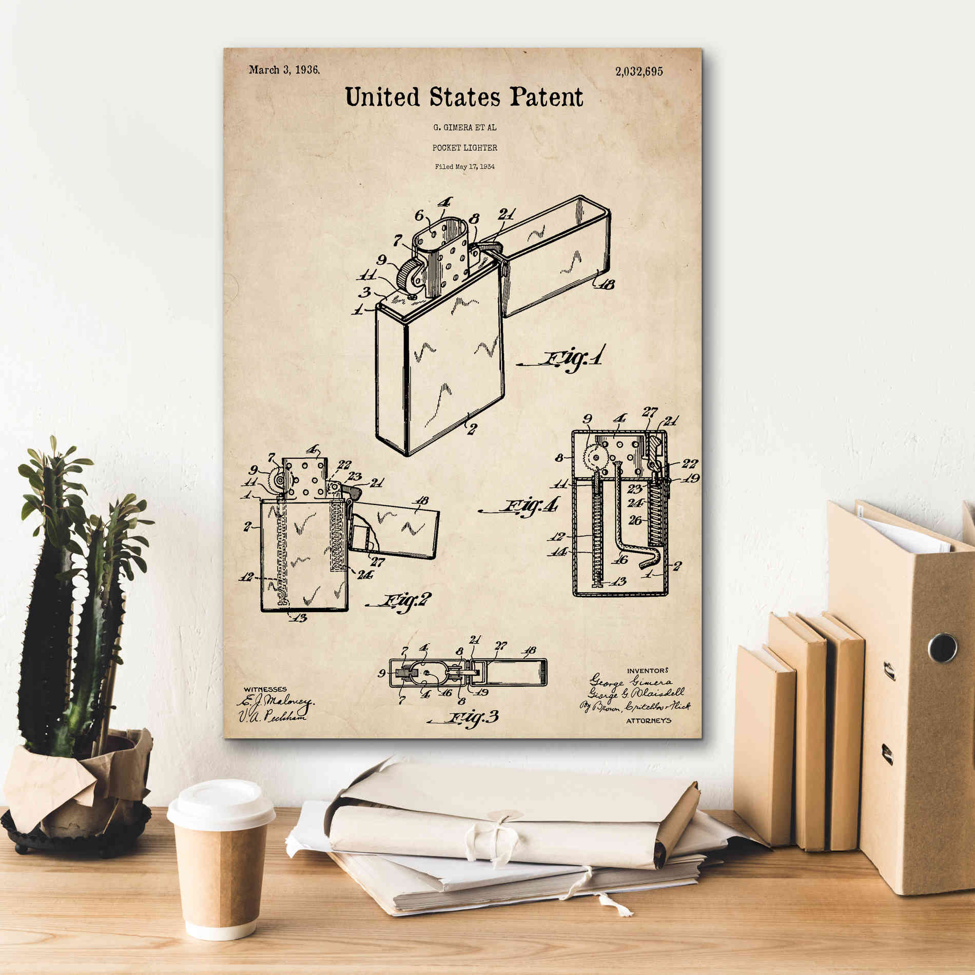 'Pocket Lighter Blueprint Patent Parchment,' Canvas Wall Art,18 x 26