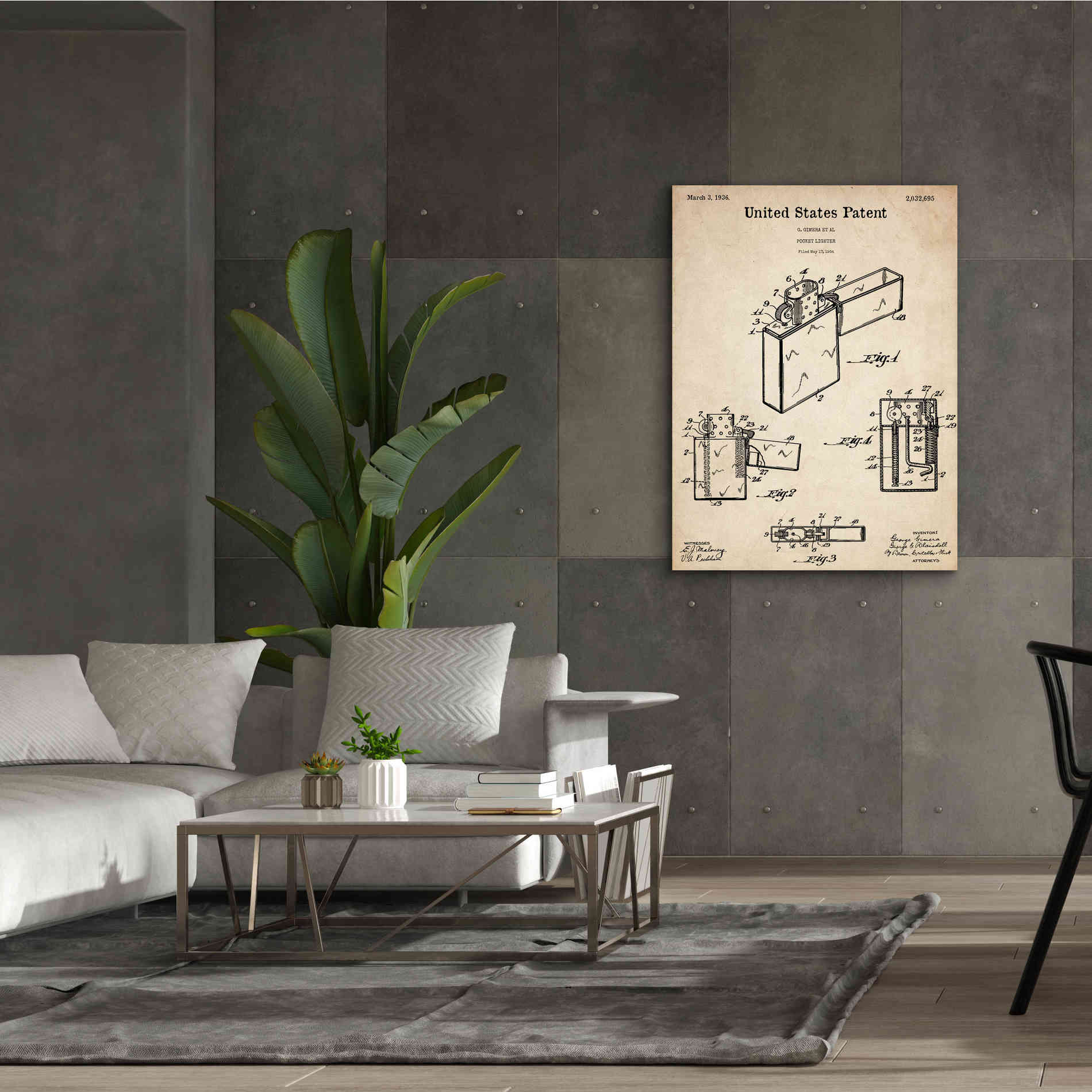 'Pocket Lighter Blueprint Patent Parchment,' Canvas Wall Art,40 x 54