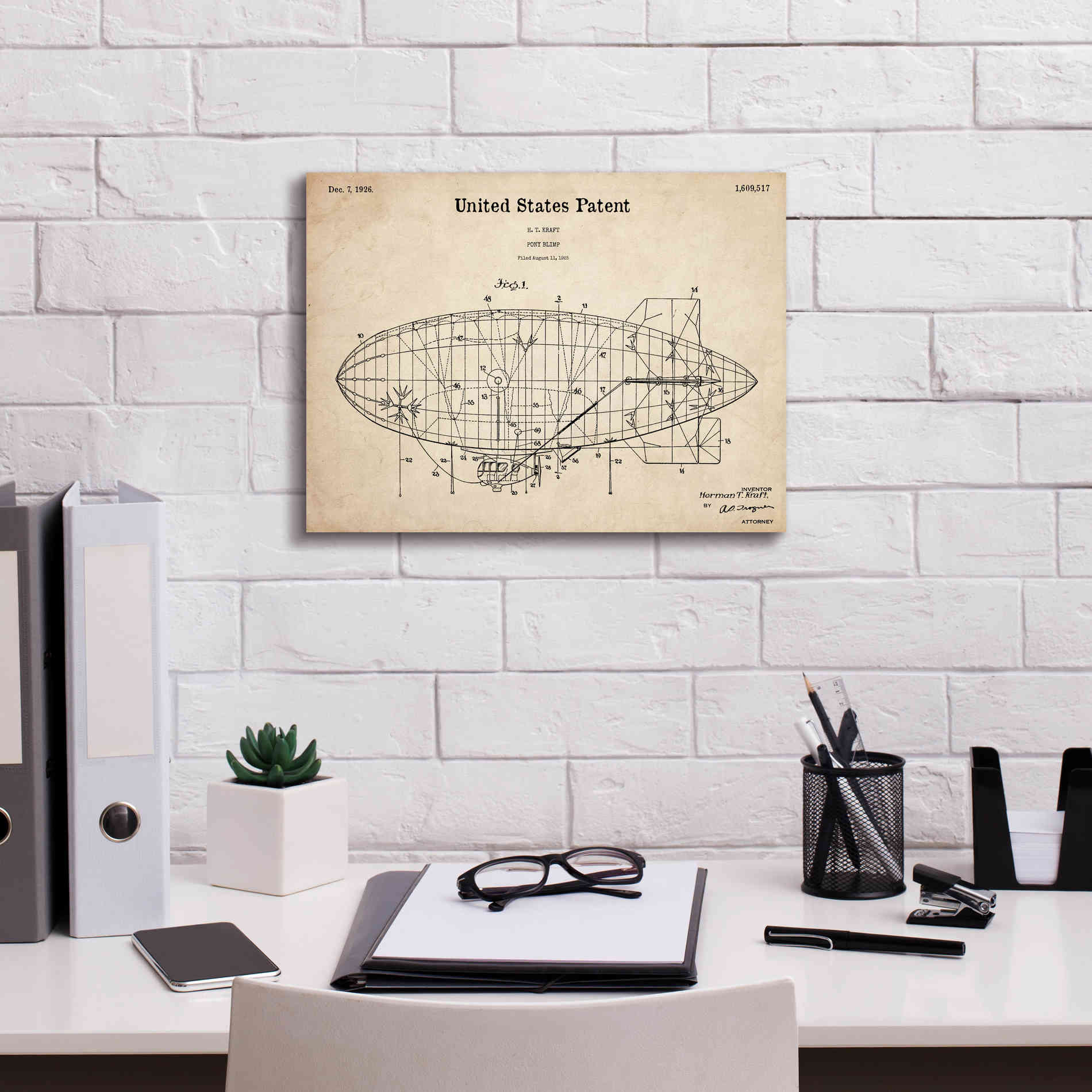 'Pony Blimp Blueprint Patent Parchment,' Canvas Wall Art,16 x 12