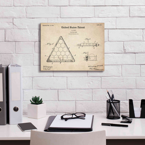 Image of 'Pool Ball Frame Blueprint Patent Parchment,' Canvas Wall Art,16 x 12