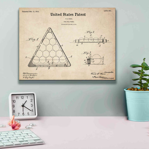 Image of 'Pool Ball Frame Blueprint Patent Parchment,' Canvas Wall Art,16 x 12