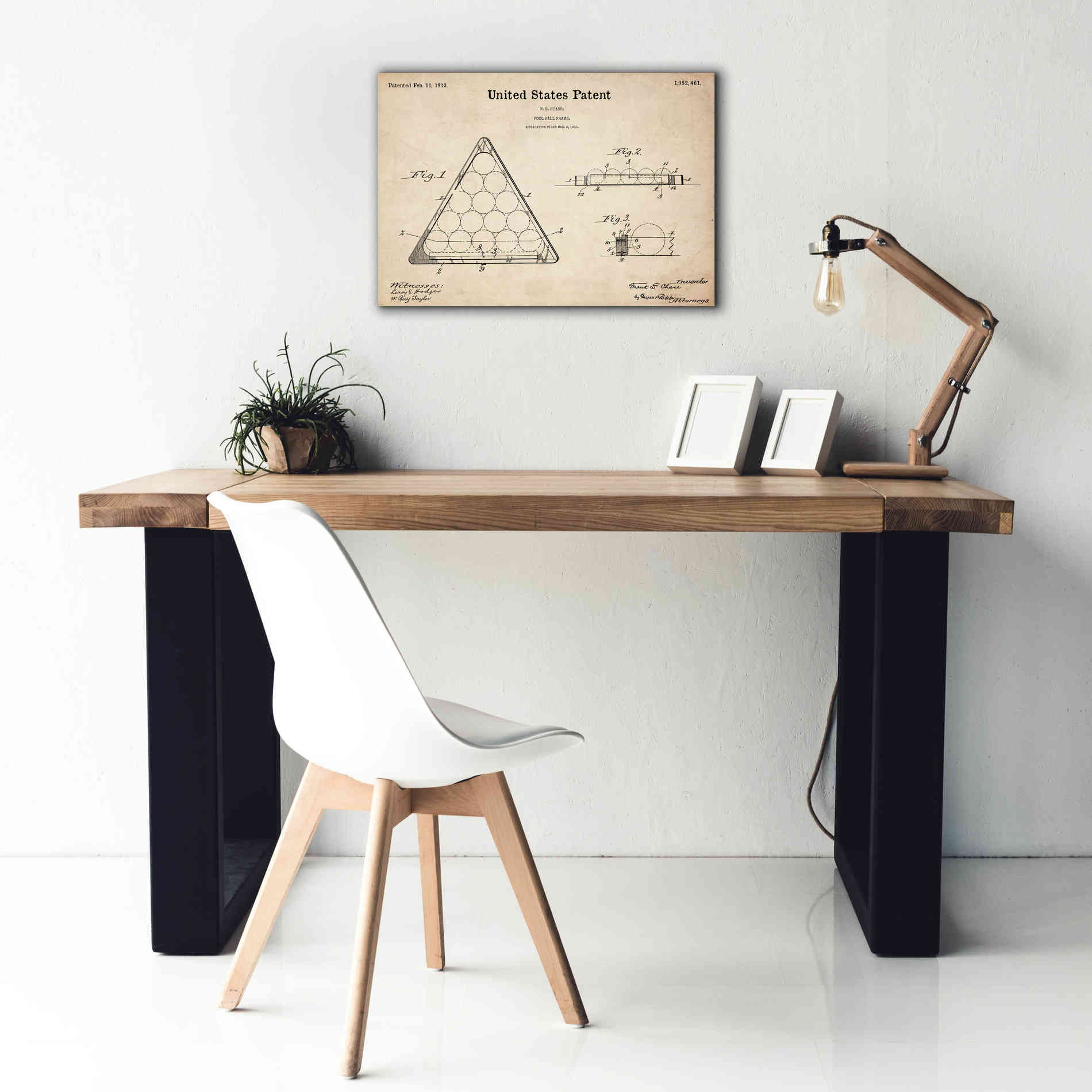 'Pool Ball Frame Blueprint Patent Parchment,' Canvas Wall Art,26 x 18