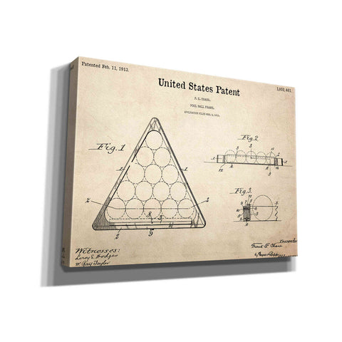 Image of 'Pool Ball Frame Blueprint Patent Parchment,' Canvas Wall Art,16x12x1.1x0,26x18x1.1x0,34x26x1.74x0,54x40x1.74x0