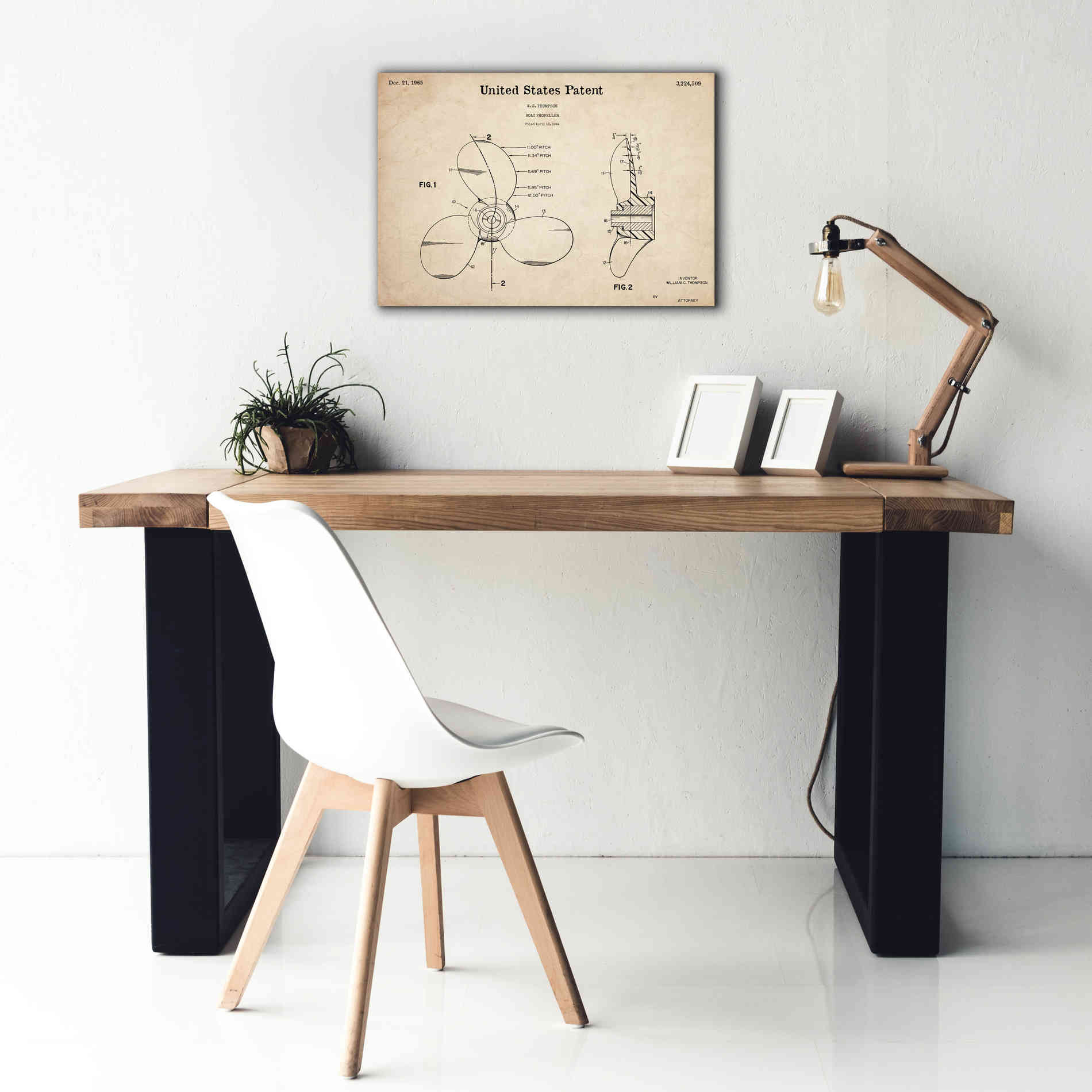 'Boat Propeller Blueprint Patent Parchment,' Canvas Wall Art,26 x 18