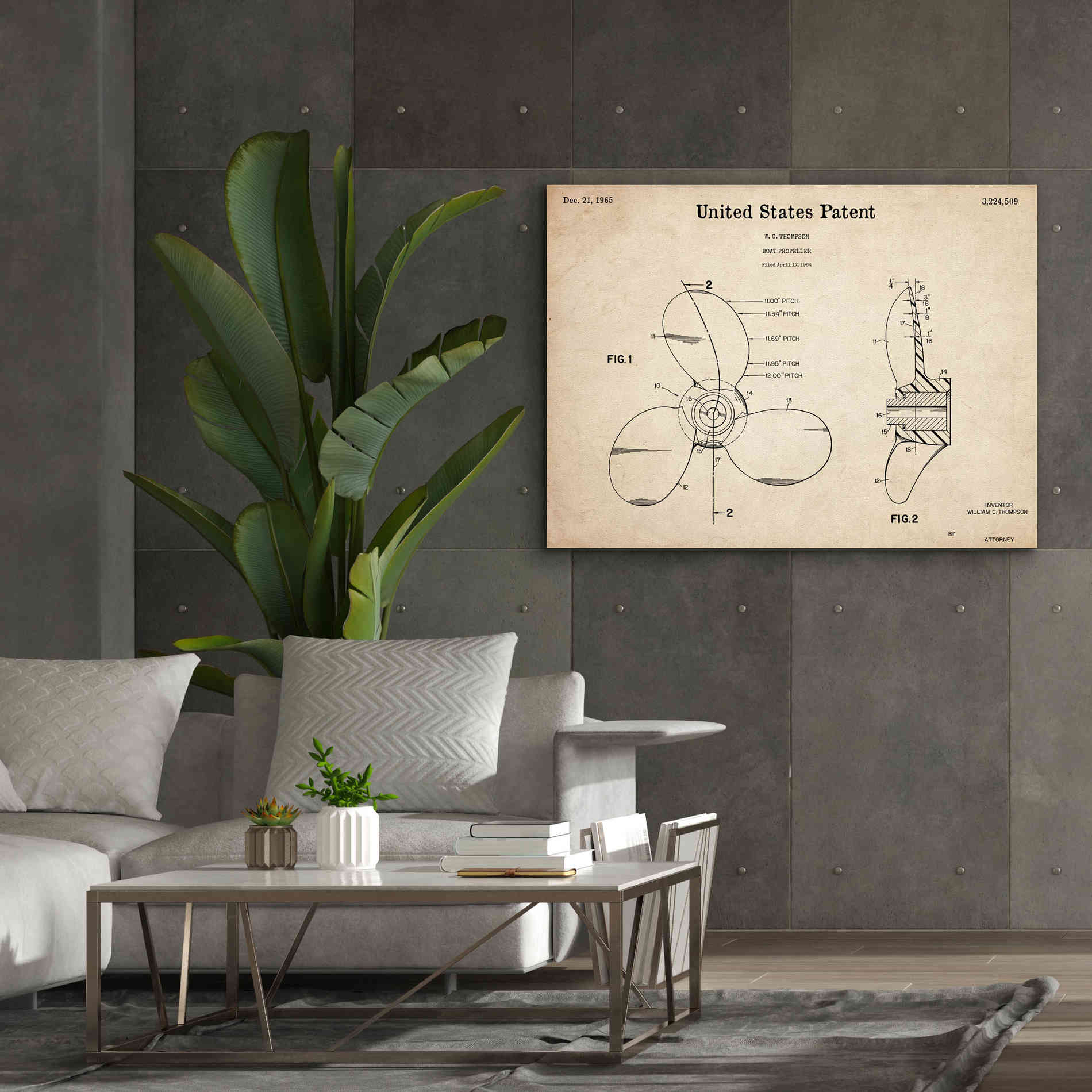 'Boat Propeller Blueprint Patent Parchment,' Canvas Wall Art,54 x 40