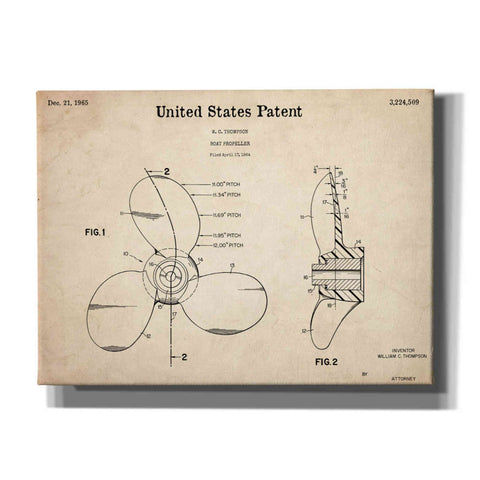 Image of 'Boat Propeller Blueprint Patent Parchment,' Canvas Wall Art,16x12x1.1x0,26x18x1.1x0,34x26x1.74x0,54x40x1.74x0