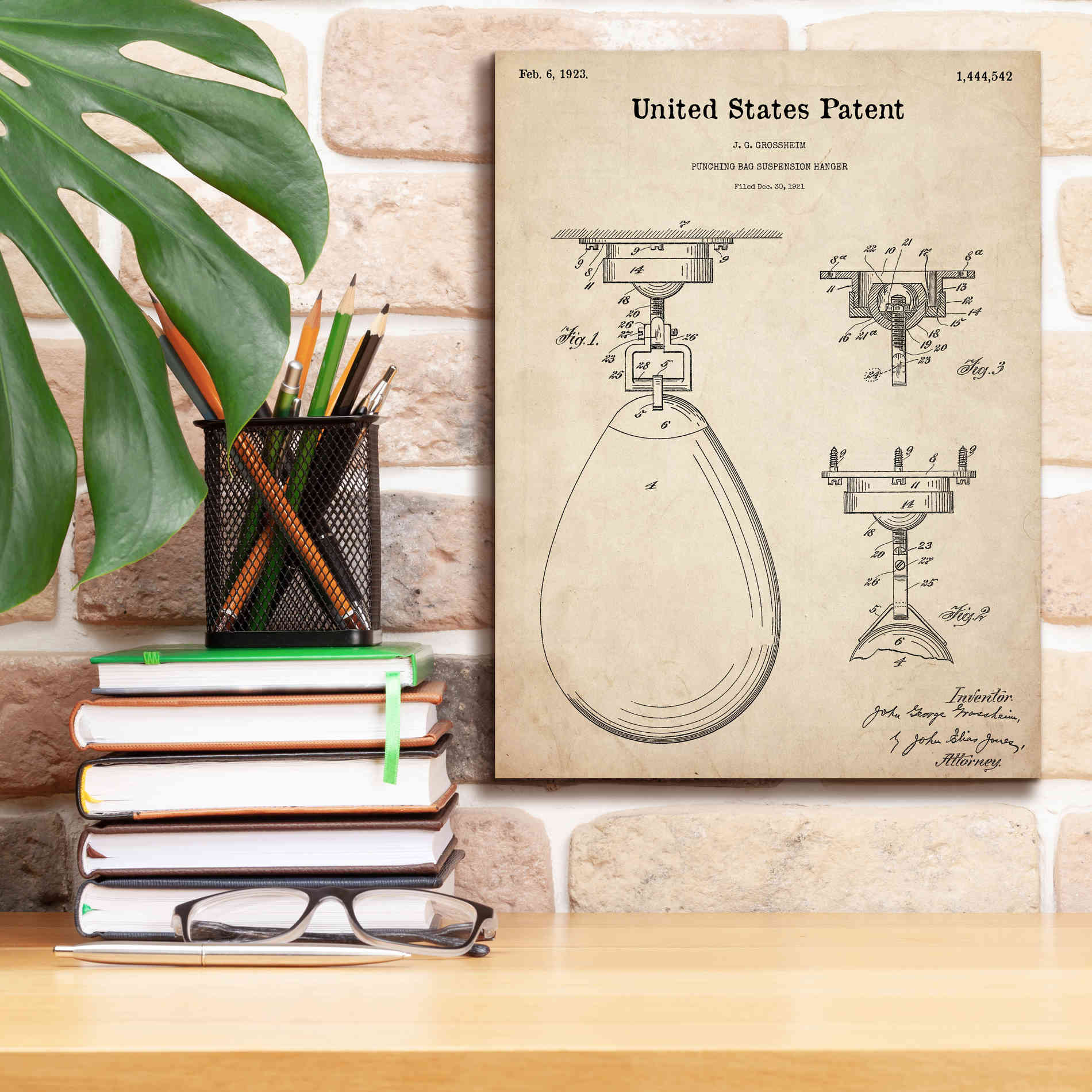 'Boxing Bag Blueprint Patent Parchment,' Canvas Wall Art,12 x 16