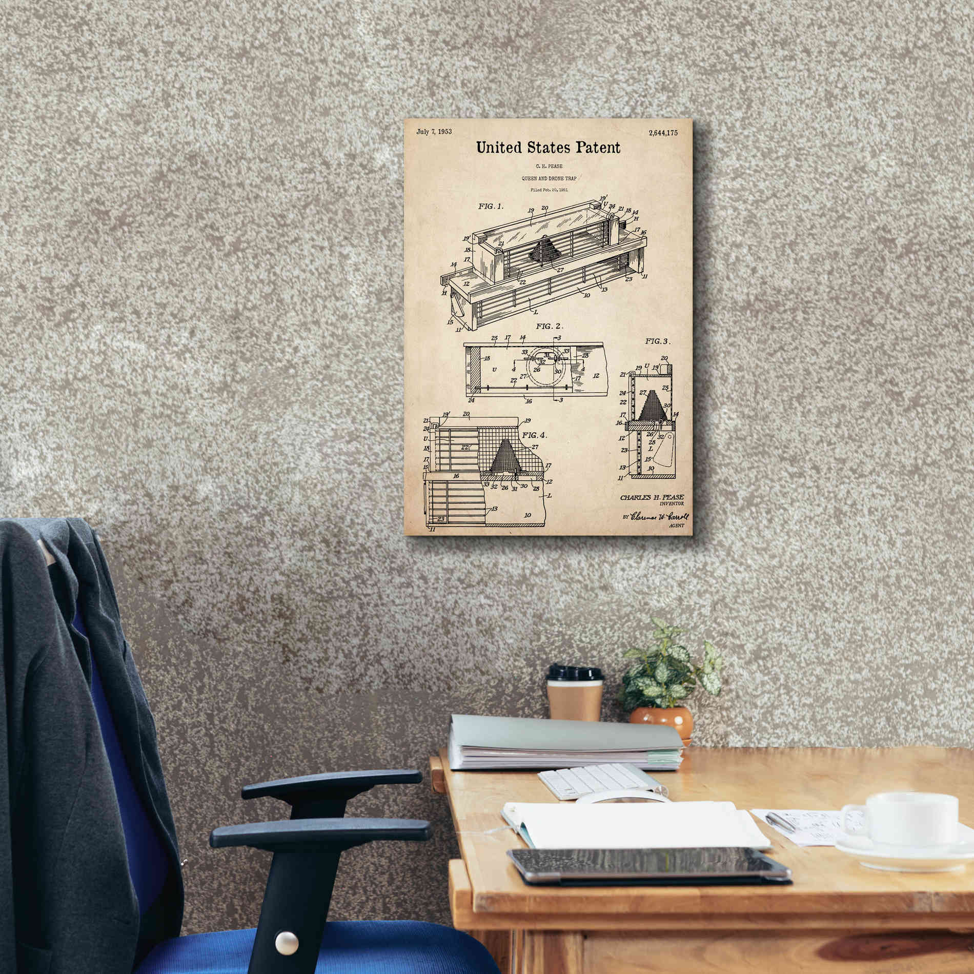 'Queen and Drone Trap Blueprint Patent Parchment,' Canvas Wall Art,18 x 26