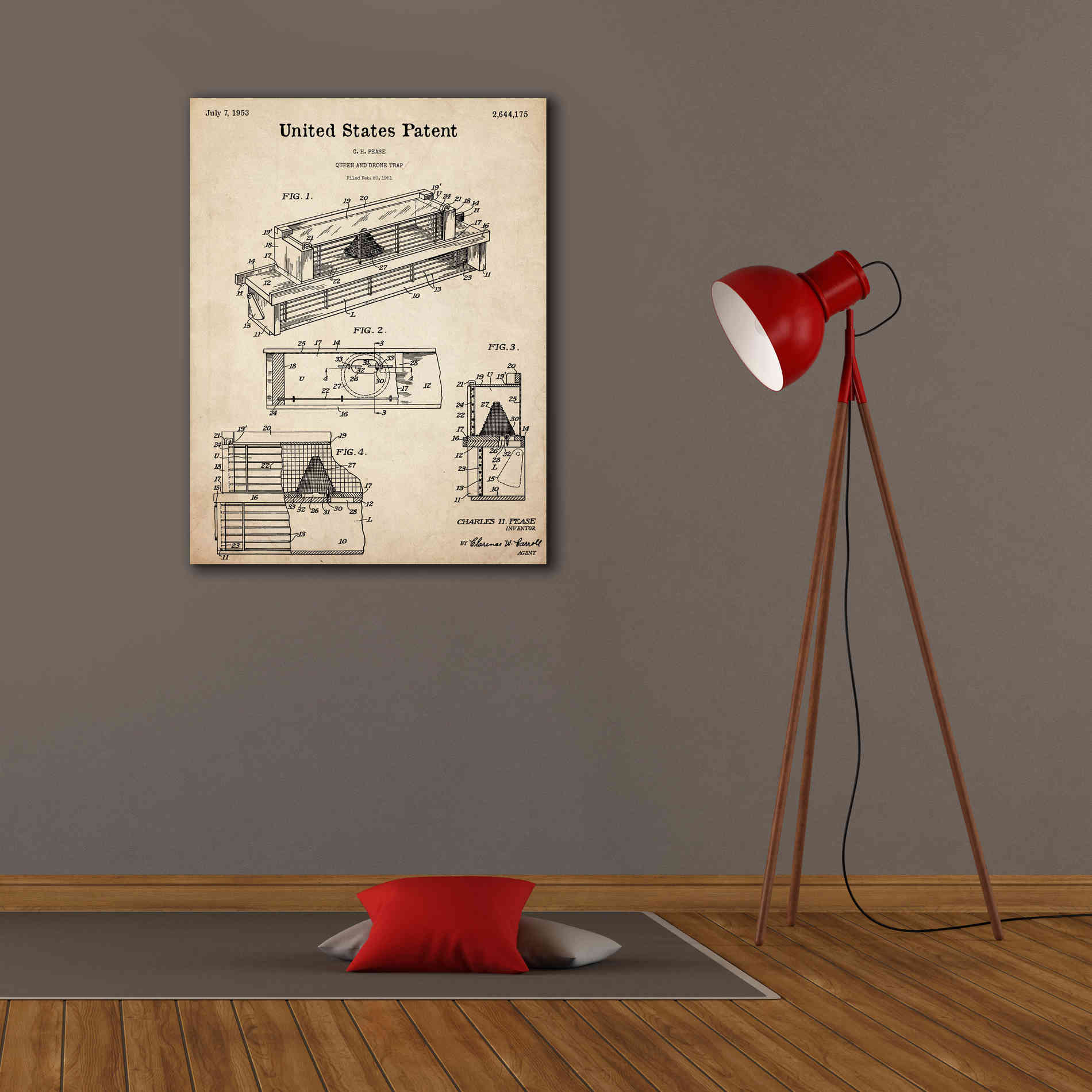 'Queen and Drone Trap Blueprint Patent Parchment,' Canvas Wall Art,26 x 34