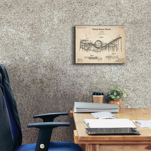 Image of 'Roller Coaster Blueprint Patent Parchment,' Canvas Wall Art,16 x 12