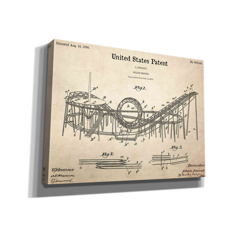 Image of 'Roller Coaster Blueprint Patent Parchment,' Canvas Wall Art,16x12x1.1x0,26x18x1.1x0,34x26x1.74x0,54x40x1.74x0